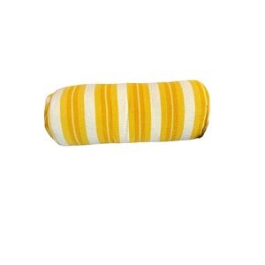 Vintage 1970s Terry Cloth Bolster Pillow Yellow White Striped 22x8
